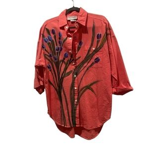 Vintage hand painted 100% cotton pearl snap blouse